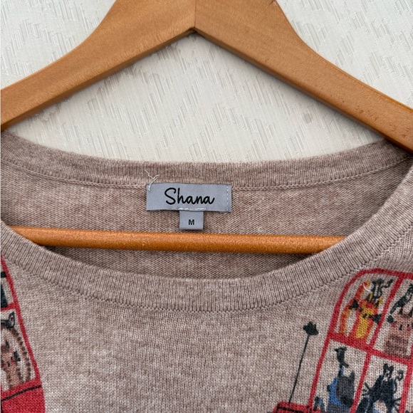 Shana Women’s Sweater Double Decker Red Bus Print Size Medium - Picture 3 of 5